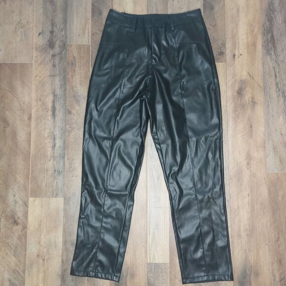 Cavalini Black Faux Leather Pants Size Small Fly Zipper Straight - Picture 1 of 13